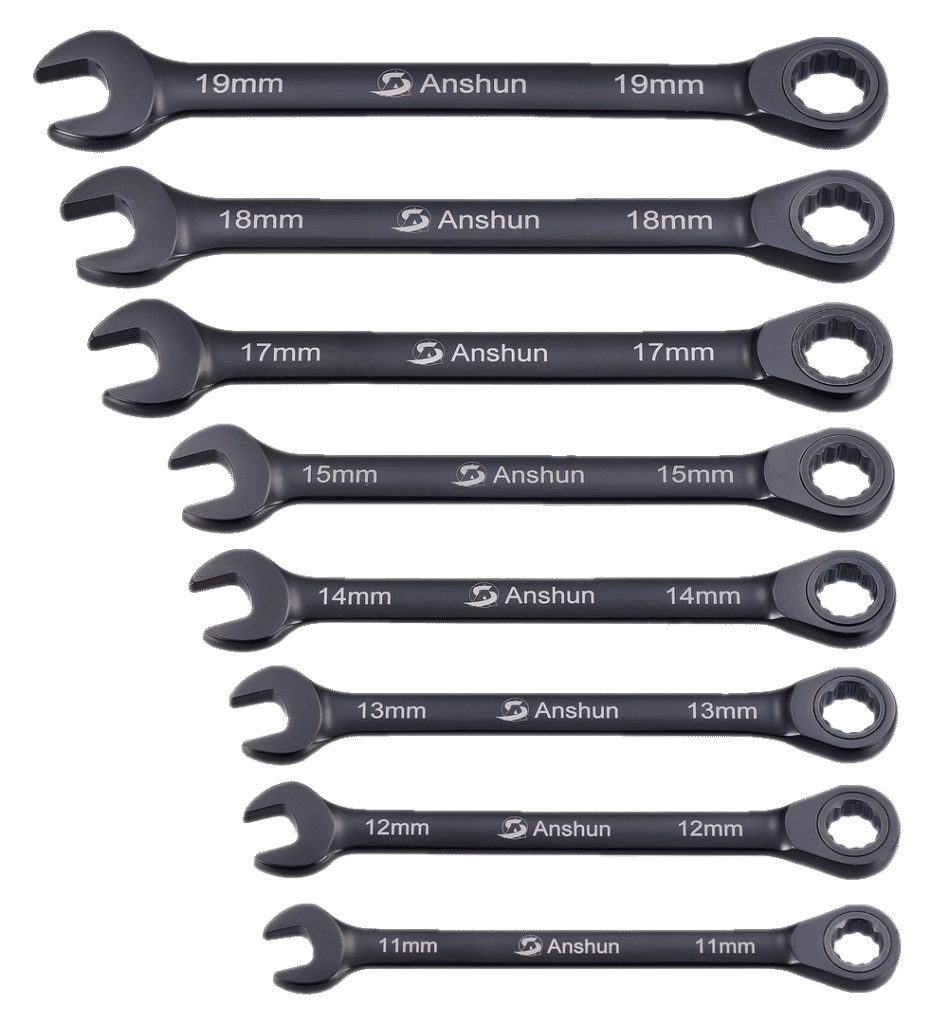 8PC OPEN-END AND 12PT RATCHET-BOX-END ED COATED WRENCH SET METRIC