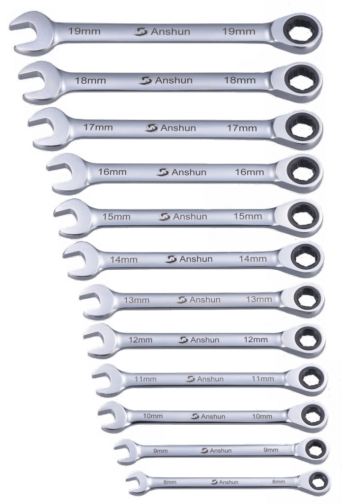 12PC OPEN-END AND 120T ANTI-SLIP RATCHET-BOX-END CHROMED WRENCH SET – METRIC