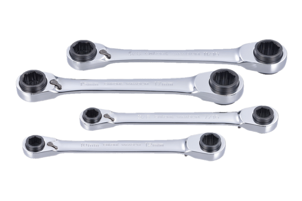 4PC DOUBLE-BOX-END TWIN-SIZE ANTI-SLIP RATCHET WRENCHES